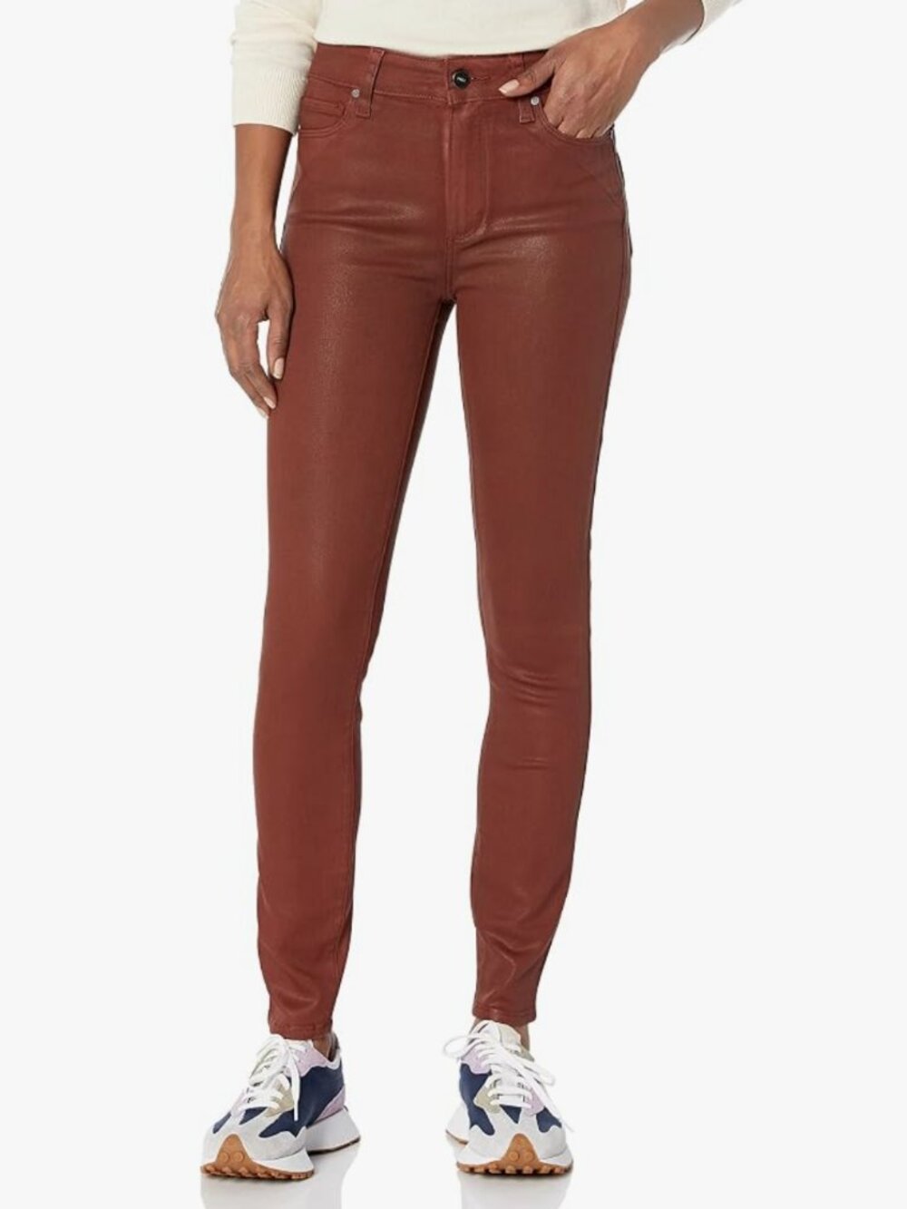 PAIGE Hoxton Ankle High-Rise Skinny Jeans – Burgundy Dust Luxe Coating – Size 24